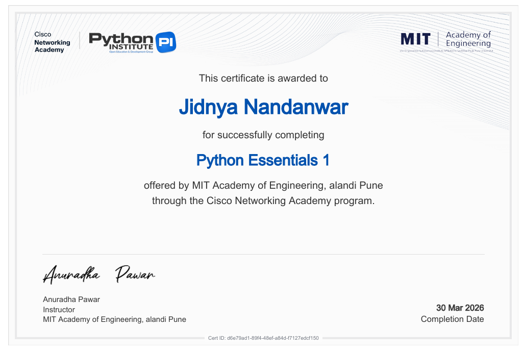 Cisco Python_essential_1 Certificate